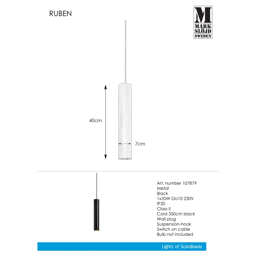 Markslöjd 107879 - Висящ полилей RUBEN 1xGU10/35W/230V