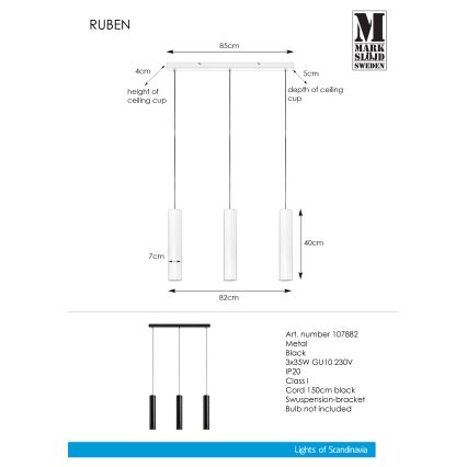 Markslöjd 107882 - Полилей на въже RUBEN 3xGU10/35W/230V