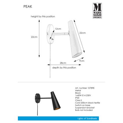 Markslöjd 107898 - Стенна лампа PEAK 1xE14/40W/230V