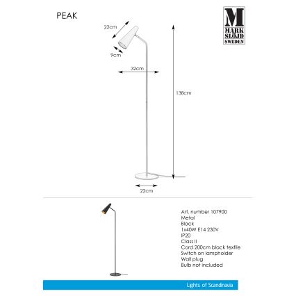 Markslöjd 107900 - Подова лампа PEAK 1xE14 / 40W / 230V