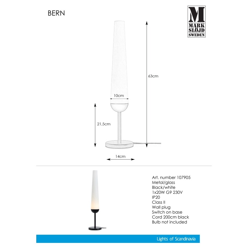 Markslöjd 107905 - Настолна лампа BERN 1xG9 / 20W / 230V