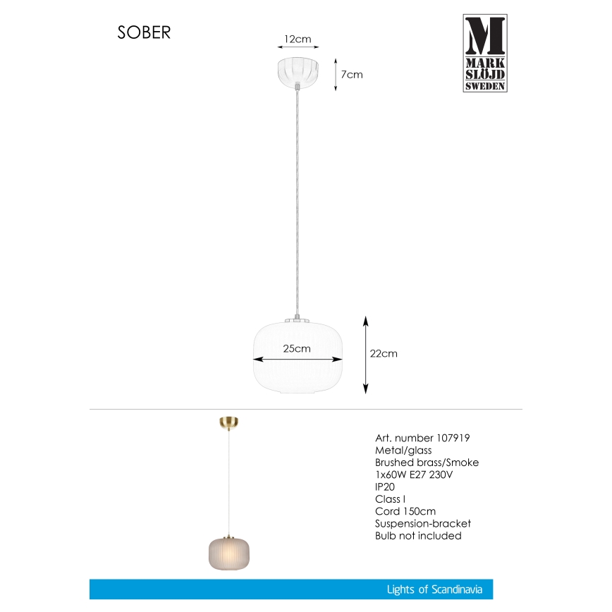 Markslöjd 107919 - Полилей на въже SOBER 1xE27/20W/230V