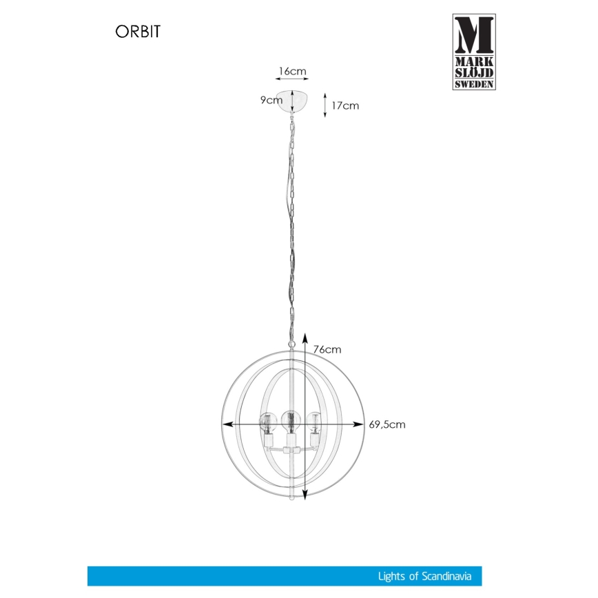 Markslöjd 107941 - Полилей на въже ORBIT 3xE27/60W/230V