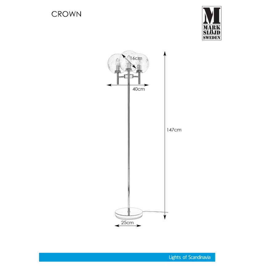 Markslöjd 107947 - Подова лампа CROWN 3xE14/20W/230V