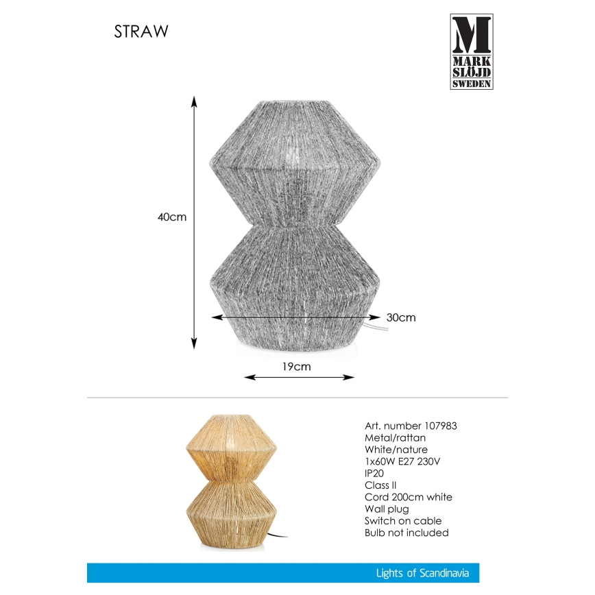 Markslöjd 107983 - Настолна лампа STRAW 1xE27/40W/230V