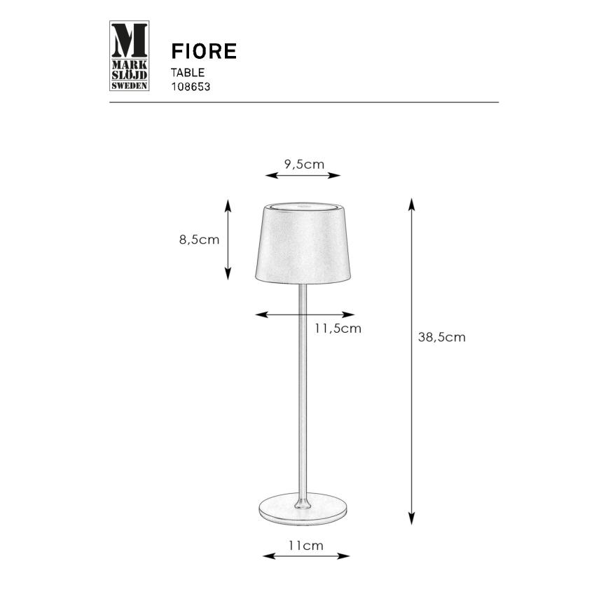 Markslöjd 108653 - LED Димируем rechargeable лампа FIORE LED/2W/5V IP44 38 см черен