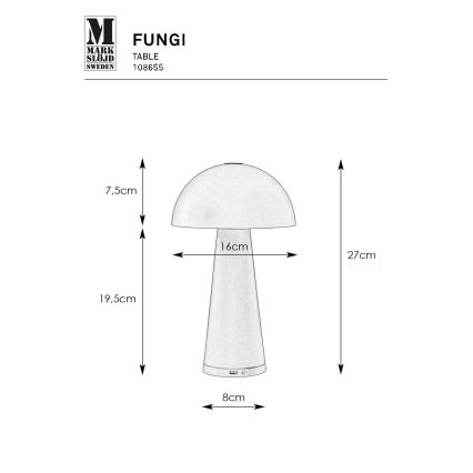 Markslöjd 108655 - LED Димируем rechargeable лампа FUNGI LED/1,5W/5V IP44 черен