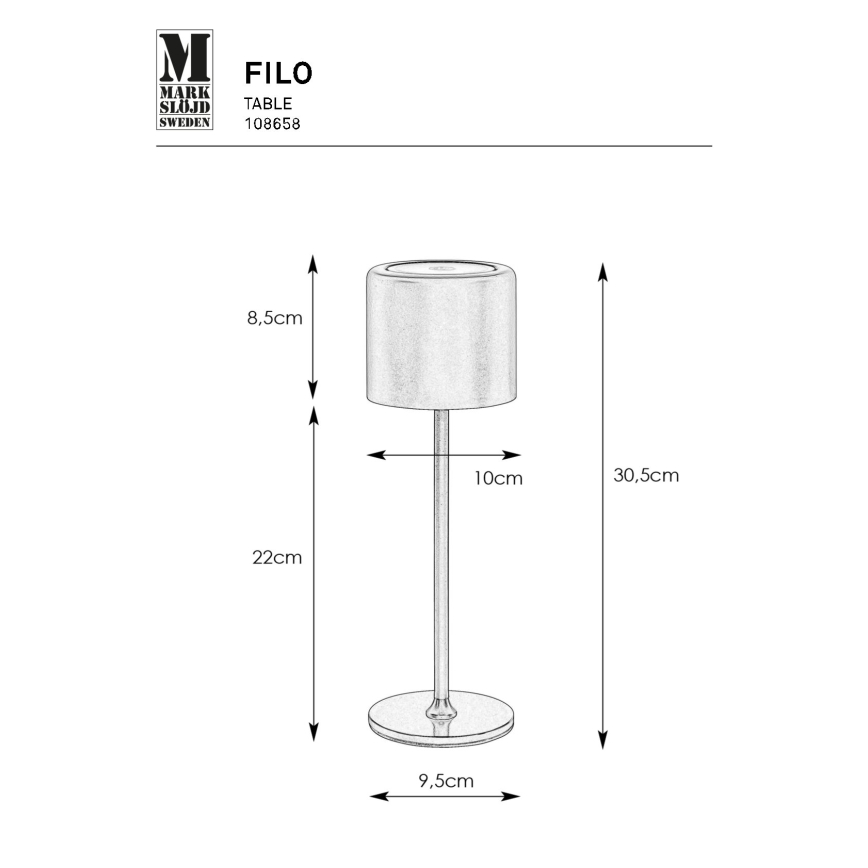 Markslöjd 108658 - LED Димируем rechargeable лампа FILO LED/2W/5V IP44 30 см бял