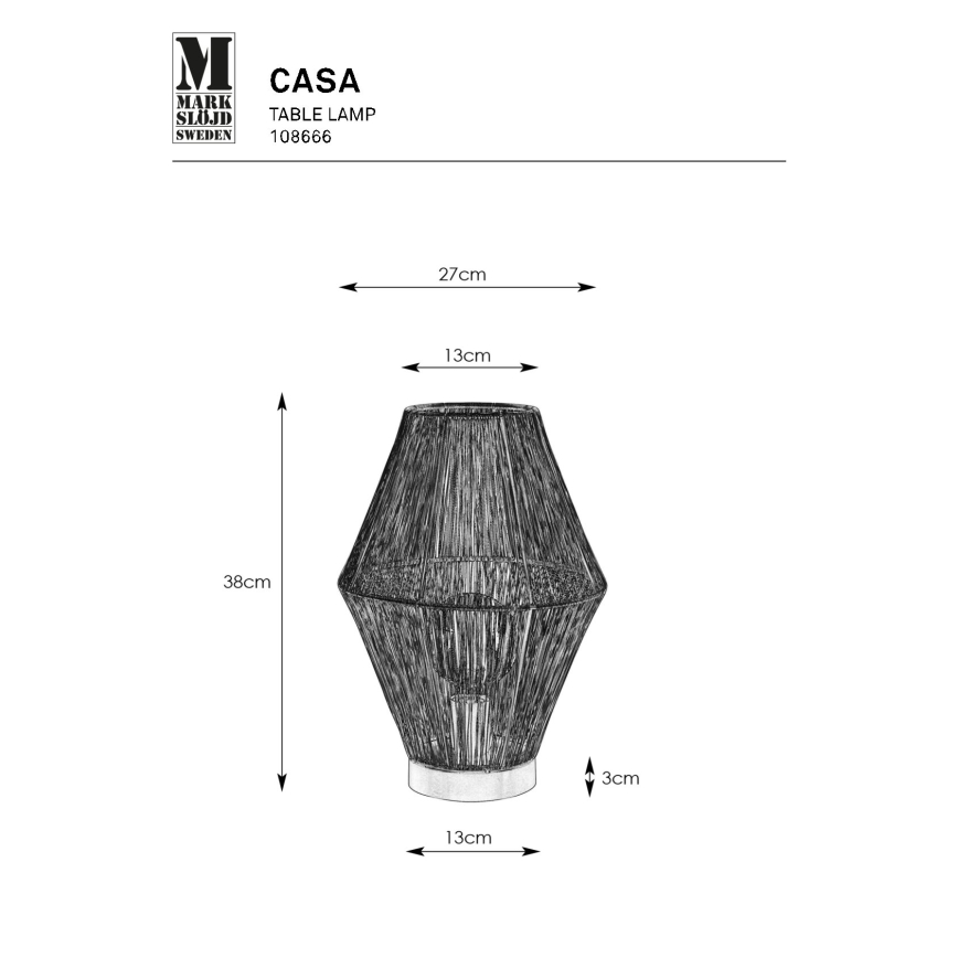 Markslöjd 108666 - Настолна лампа CASA 1xE27/40W/230V черен