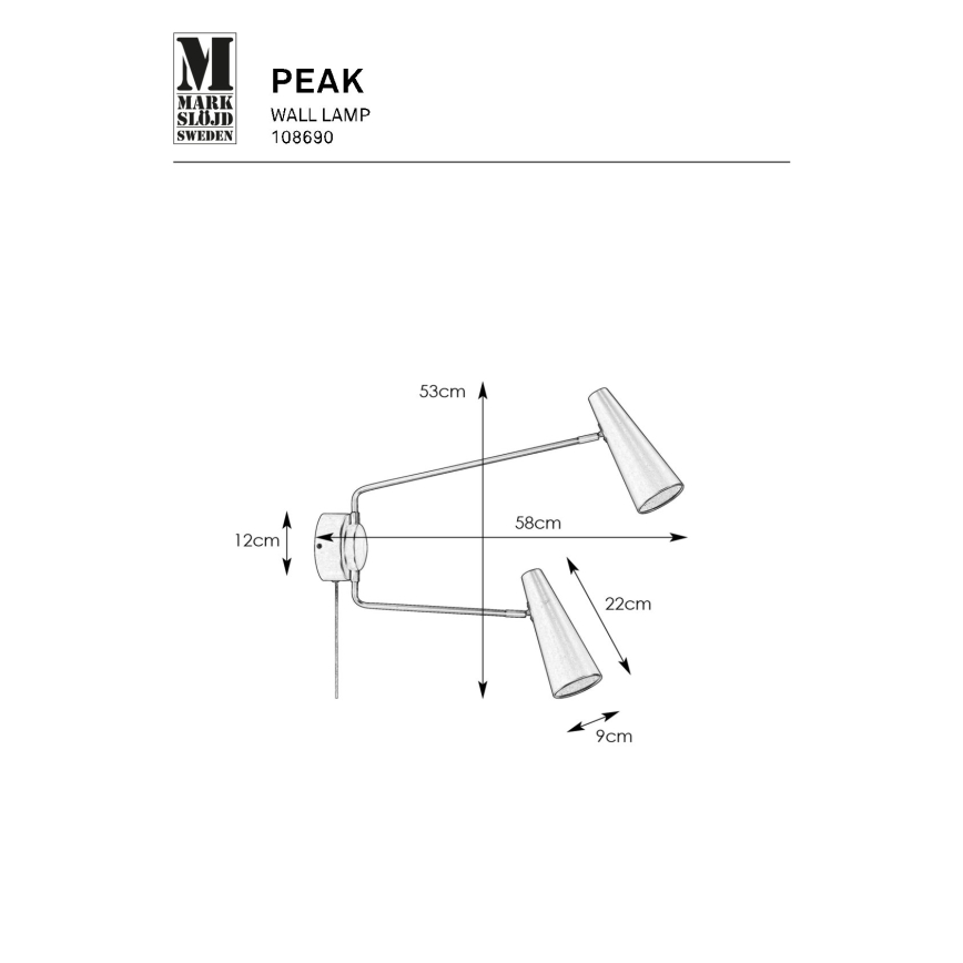 Markslöjd 108690 - Аплик PEAK 2xE14/40W/230V черен