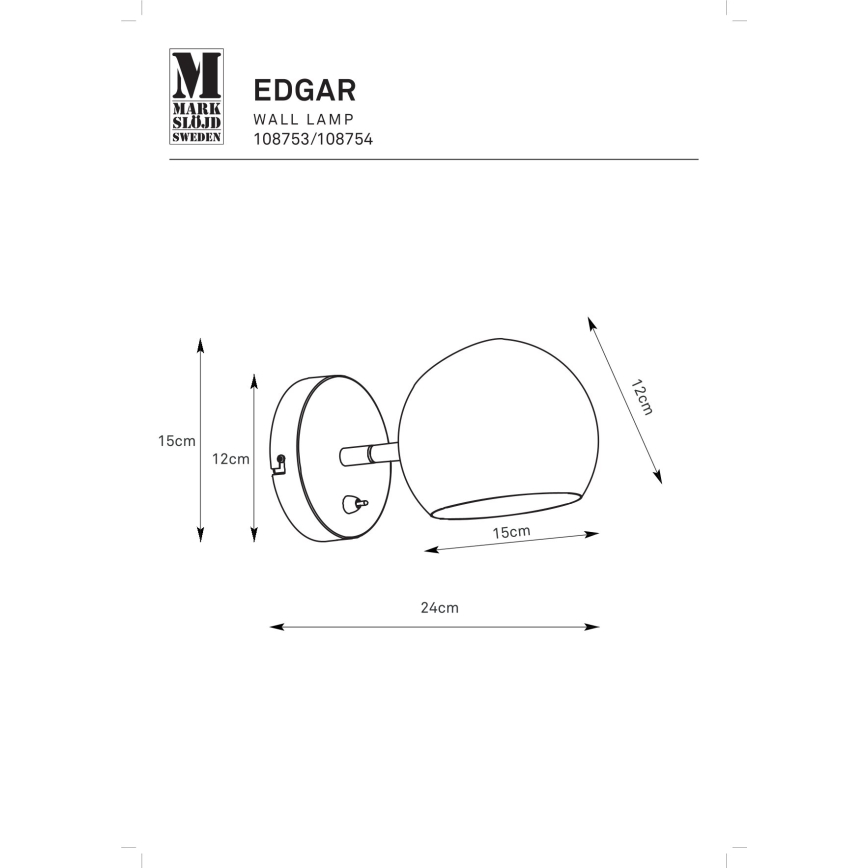 Markslöjd 108753 - Аплик EDGAR 1xE14/40W/230V черен