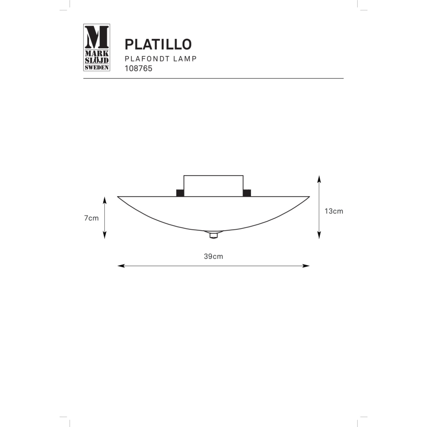 Markslöjd 108765 - Плафон PLATILLO 2xE27/40W/230V Ø 39 см