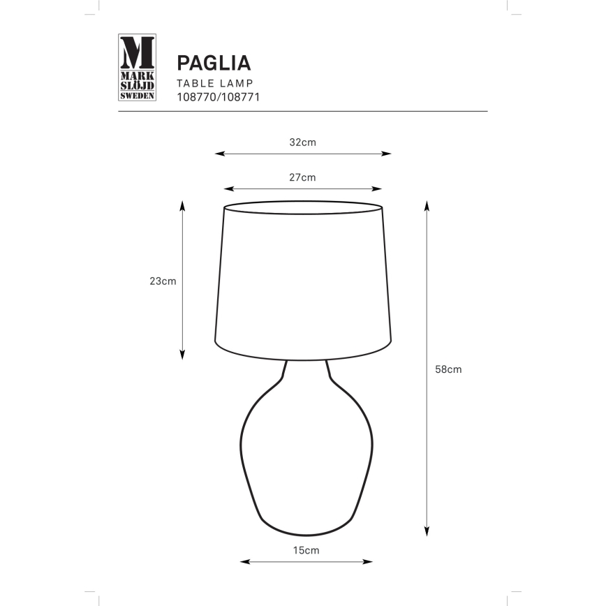 Markslöjd 108770 - Настолна лампа PAGLIA 1xE27/40W/230V черен/ратан