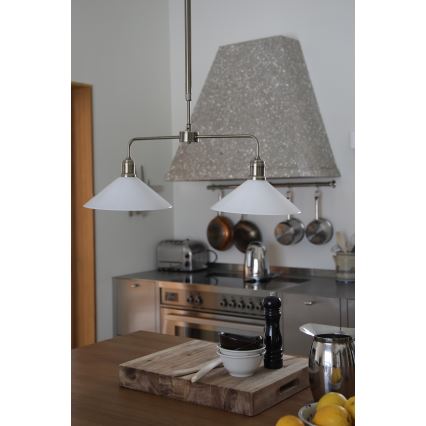 Markslöjd 109160 - Висящ полилей VELA с монтажна штанга, 2xE27/60W/230V, бял/месинг