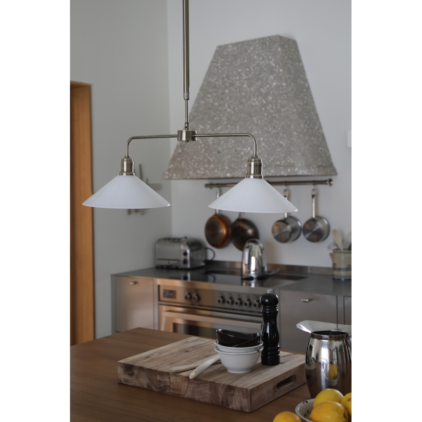 Markslöjd 109160 - Висящ полилей VELA с монтажна штанга, 2xE27/60W/230V, бял/месинг