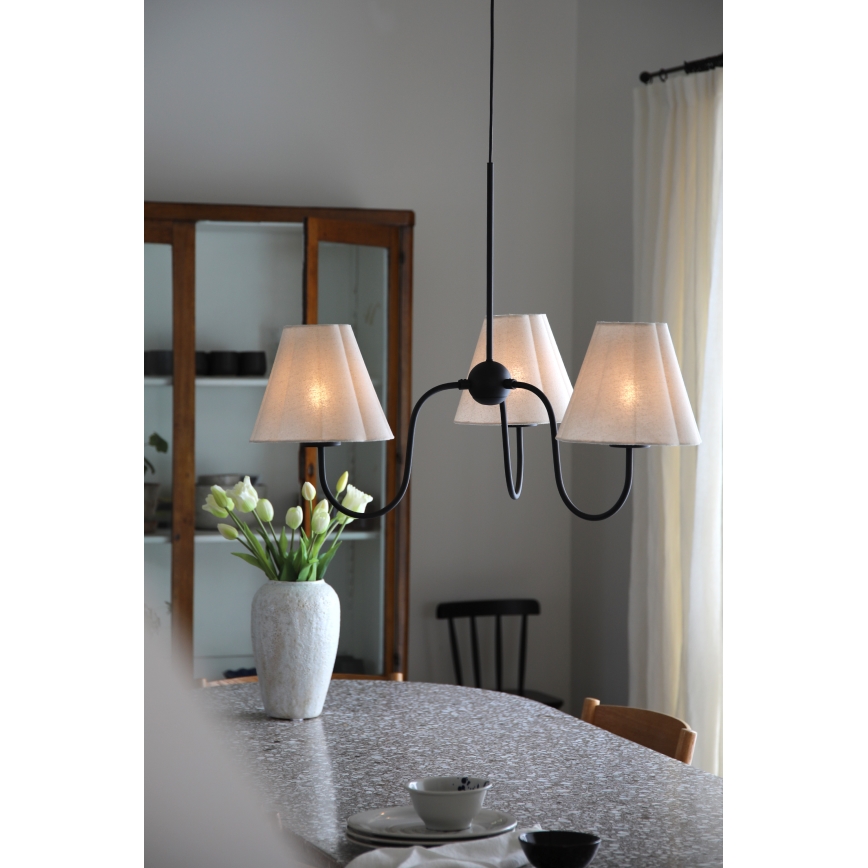 Markslöjd 109172 - Подвесен полилей на кабел VEYA 3xE14/40W/230V Ø 90 см лен/черен