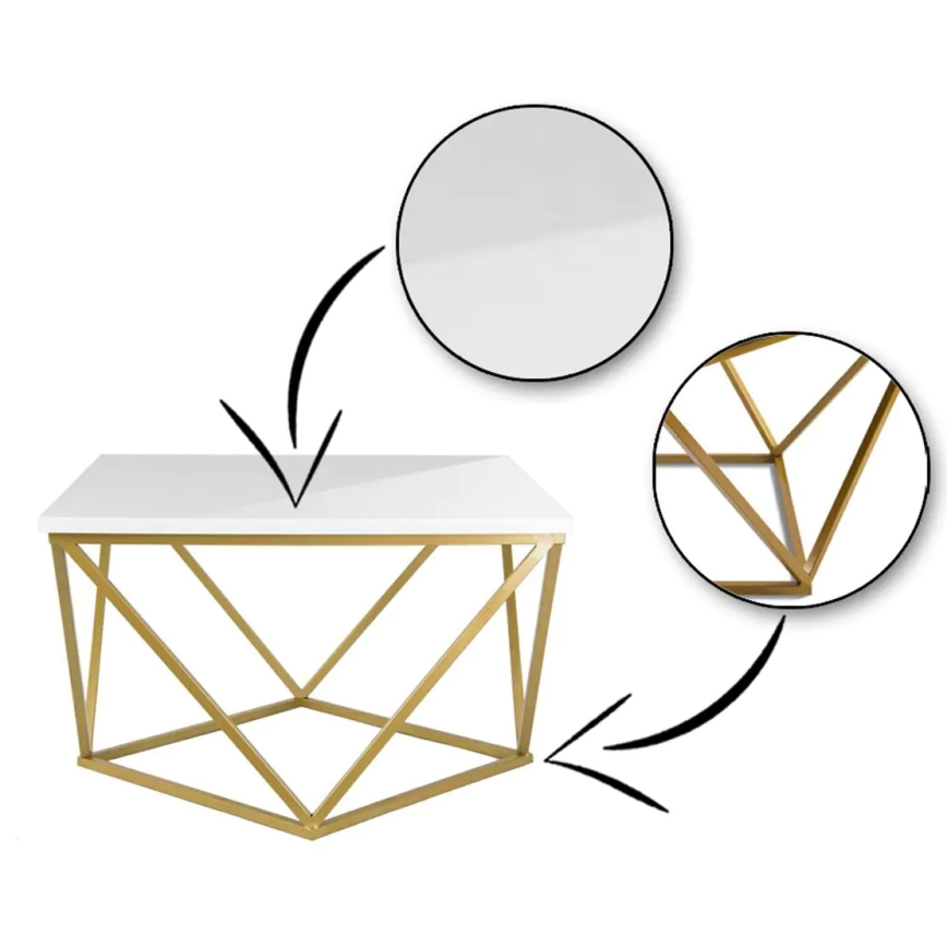 Масичка за кафе CURVED 62x62 см златист/бял