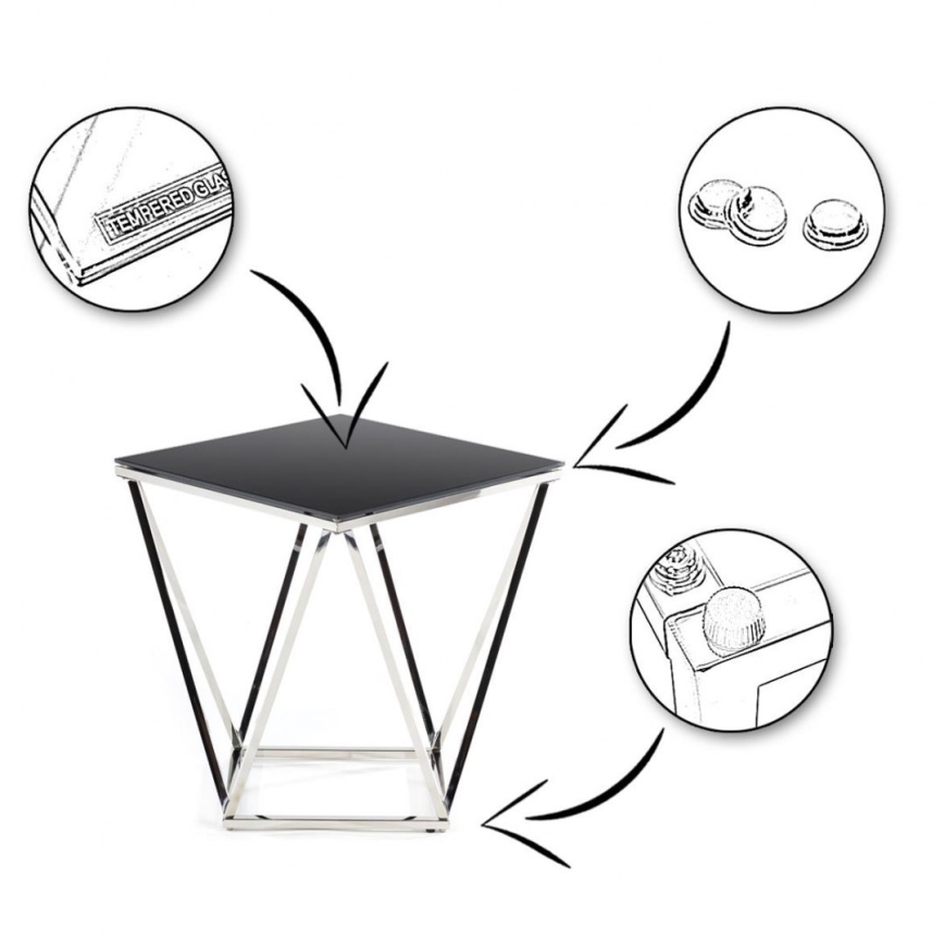 Масичка за кафе DIAMANTA 50x50 см лъскав хром/черен