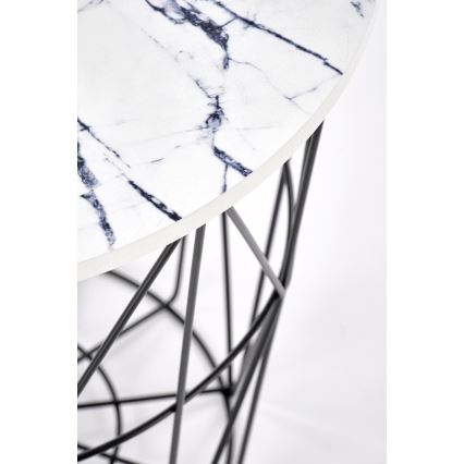 Масичка за кафе HARISSA 41x42 см черен/бял мраморен декор