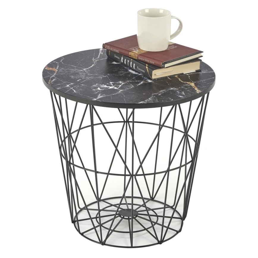 Масичка за кафе HARISSA 41x42 см черен/черен мраморен декор