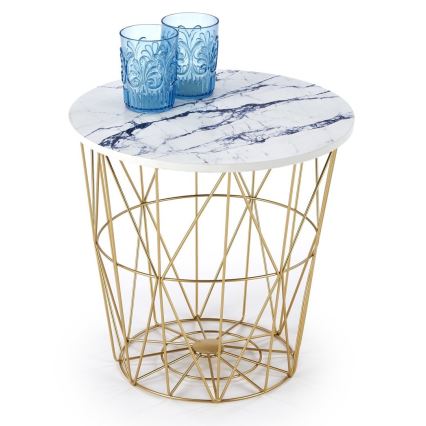 Масичка за кафе HARISSA 41x42 см златист/бял мраморен декор