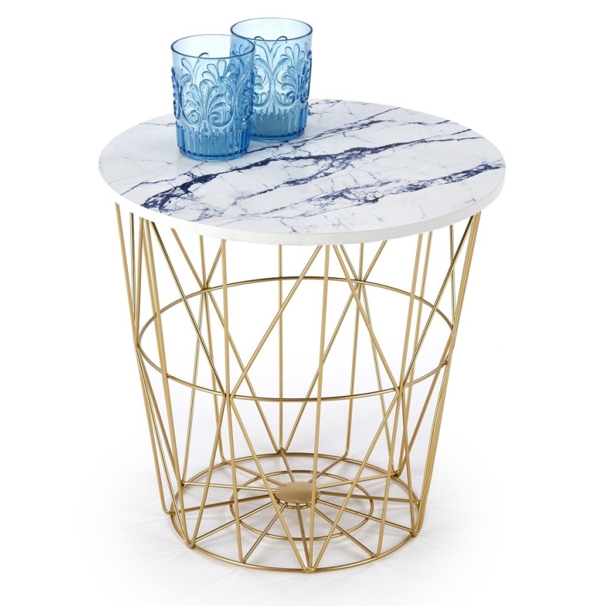 Масичка за кафе HARISSA 41x42 см златист/бял мраморен декор