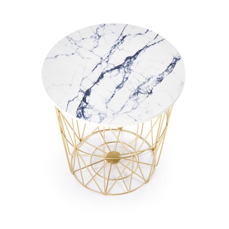 Масичка за кафе HARISSA 41x42 см златист/бял мраморен декор