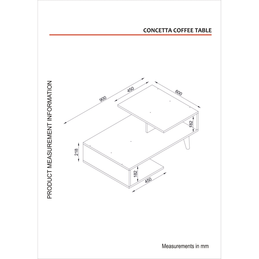 Масичка за кафе CONCETTA 40x90 cм бяла