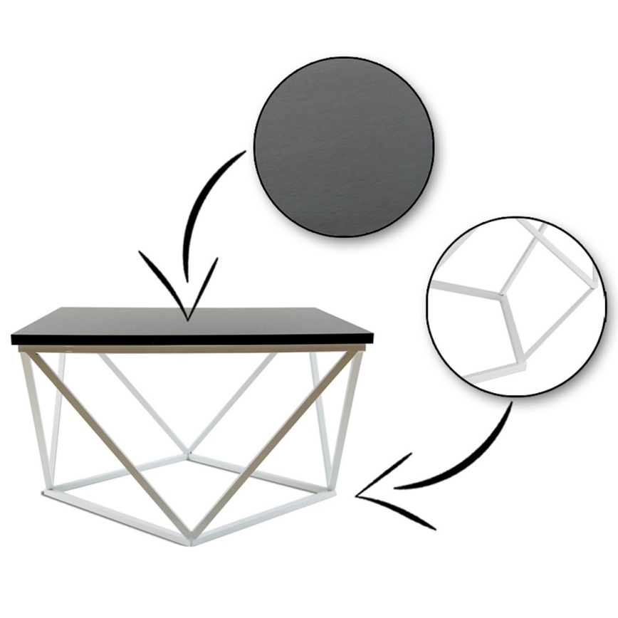 Масичка за кафе CURVED 60x60 см бял/черен