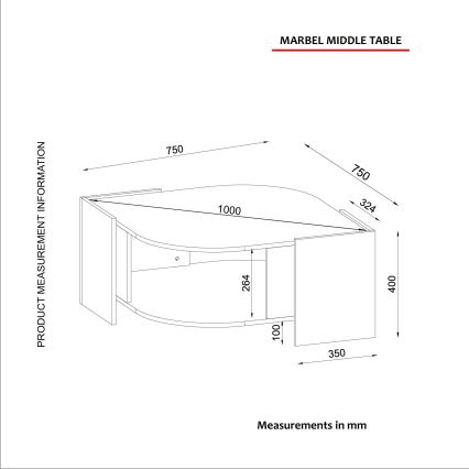 Масичка за кафе MARBEL 40x75 cм кафява/черна