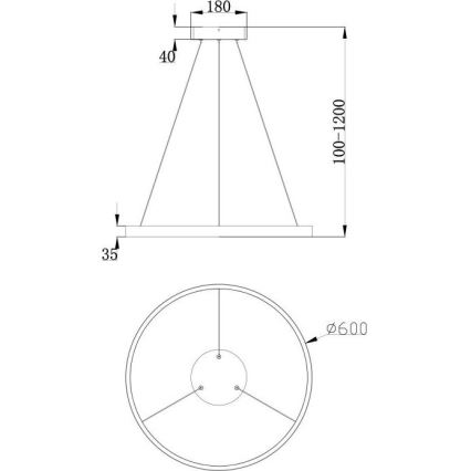 Maytoni MOD058PL-L32B3K - LED Пендел RIM LED/37W/230V 3000K Ø 60 см черен