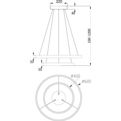 Maytoni MOD058PL-L55B3K - LED Пендел RIM LED/61W/230V 3000K Ø 60 см черен