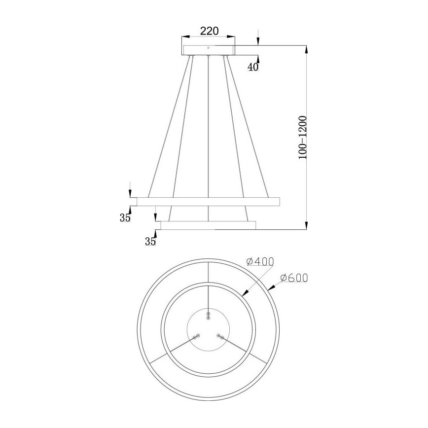 Maytoni MOD058PL-L55B3K - LED Пендел RIM LED/61W/230V 3000K Ø 60 см черен