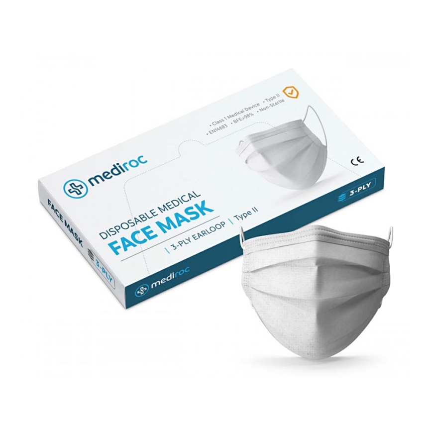 Mediroc - Защитна маска MEDICAL 3 слоя, BFE98% 50бр.