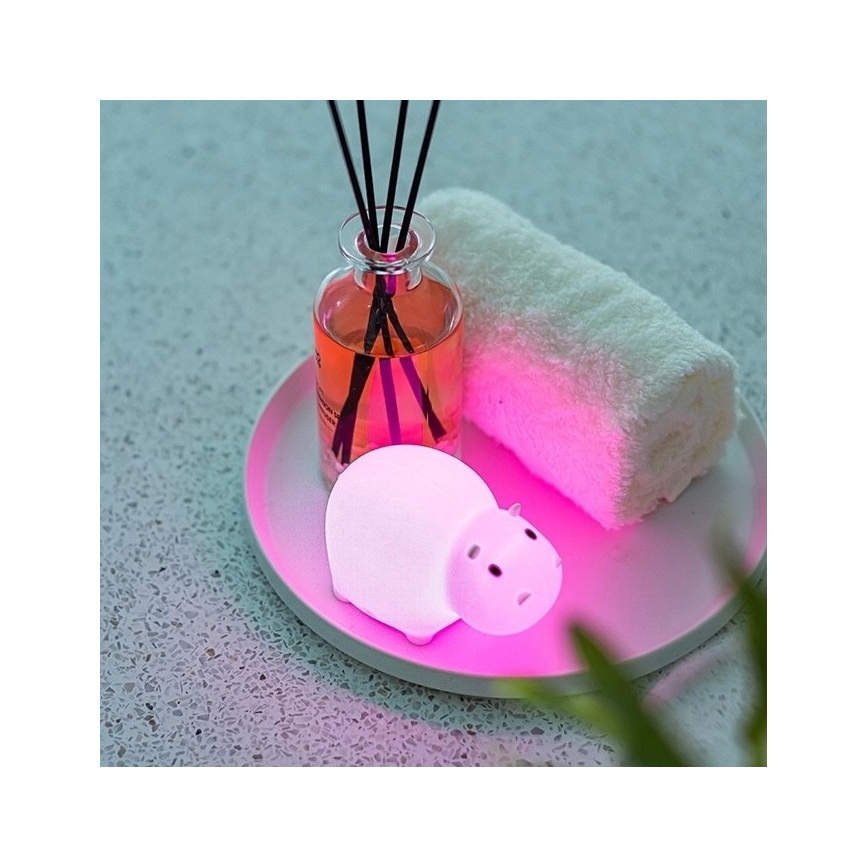 MegaLight - LED RGB Акумулаторна детска сензорна лампа за вана SWIMMY HIPPO LED/5V