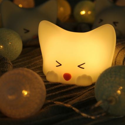 MegaLight - LED RGB Димируем акумулаторен детски докосване лампа CATTY CAT LED/5V