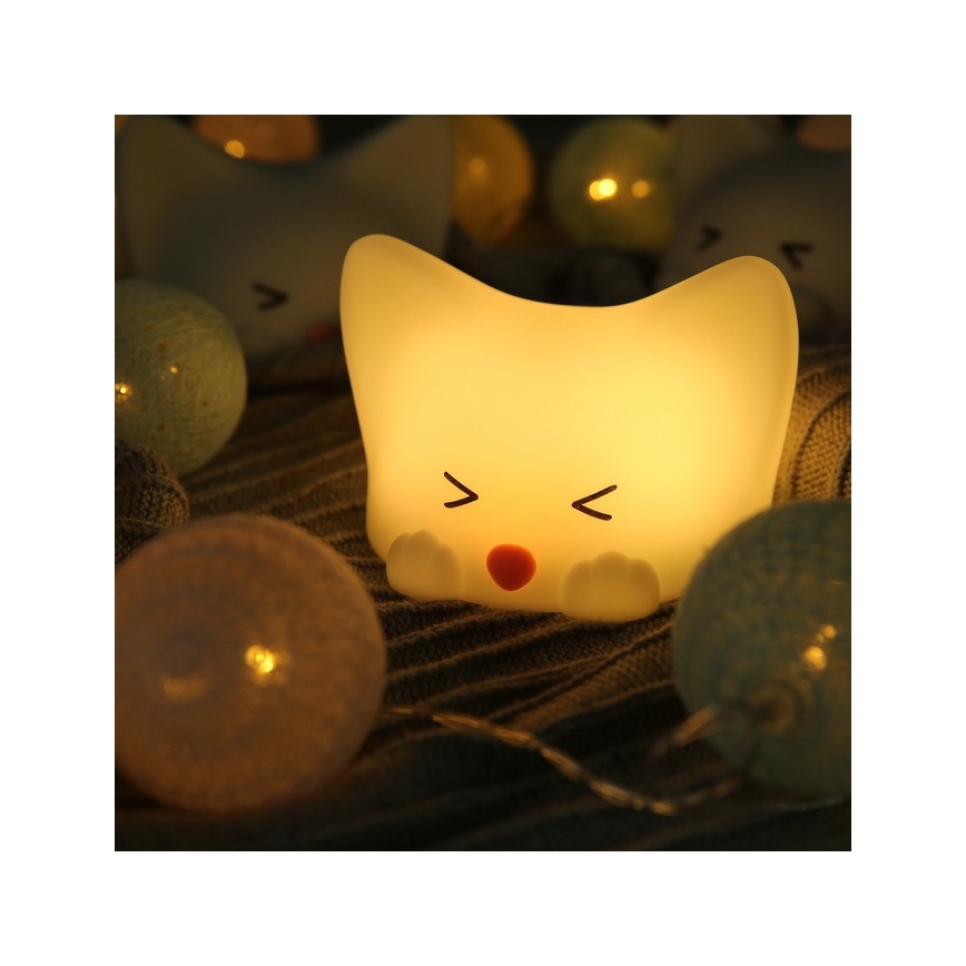 MegaLight - LED RGB Димируем акумулаторен детски докосване лампа CATTY CAT LED/5V