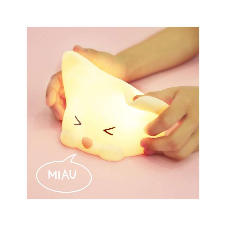 MegaLight - LED RGB Димируем акумулаторен детски докосване лампа CATTY CAT LED/5V