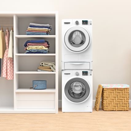 Meliconi 656112 - Междинна поставка за пералня и сушилня с изтеглящо се 28-литрово отделение за съхранение, бяла