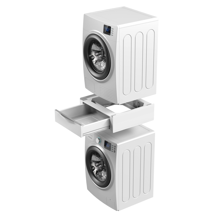 Meliconi 656112 - Междинна поставка за пералня и сушилня с изтеглящо се 28-литрово отделение за съхранение, бяла