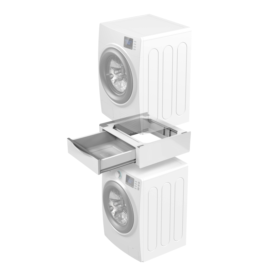 Meliconi 656112 - Междинна поставка за пералня и сушилня с изтеглящо се 28-литрово отделение за съхранение, бяла
