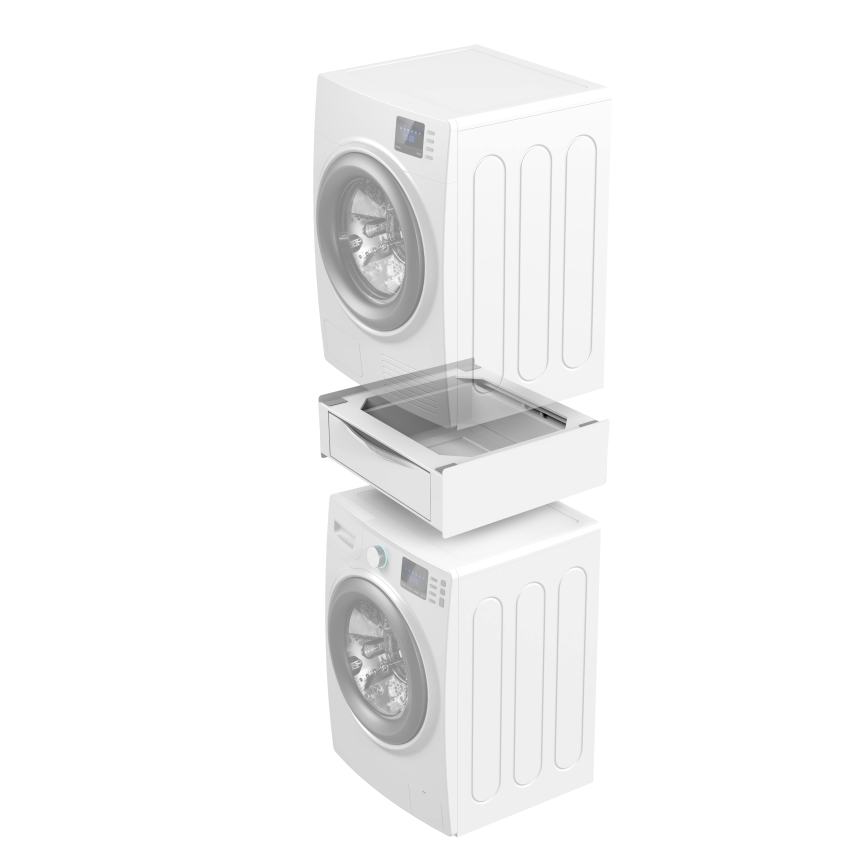 Meliconi 656112 - Междинна поставка за пералня и сушилня с изтеглящо се 28-литрово отделение за съхранение, бяла