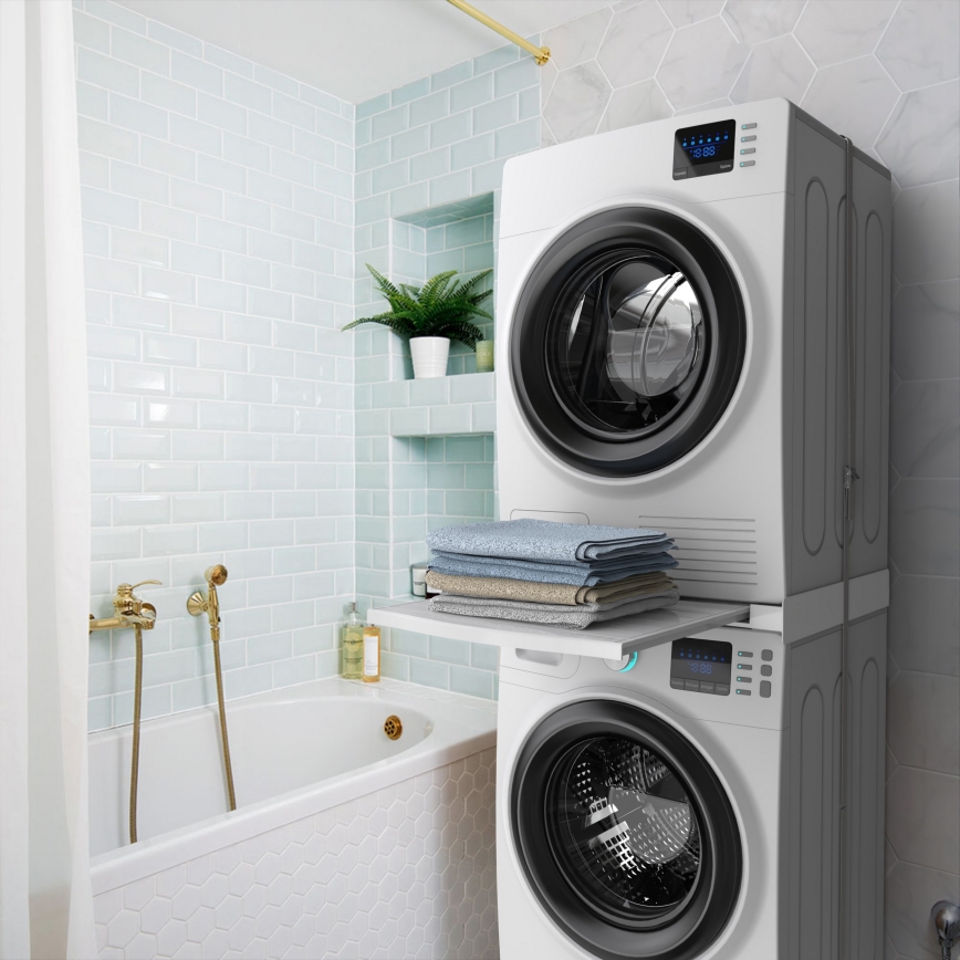 Meliconi 656113 - Междинна поставка за пералня и сушилня с изтегляща се полица 70 cm бяла