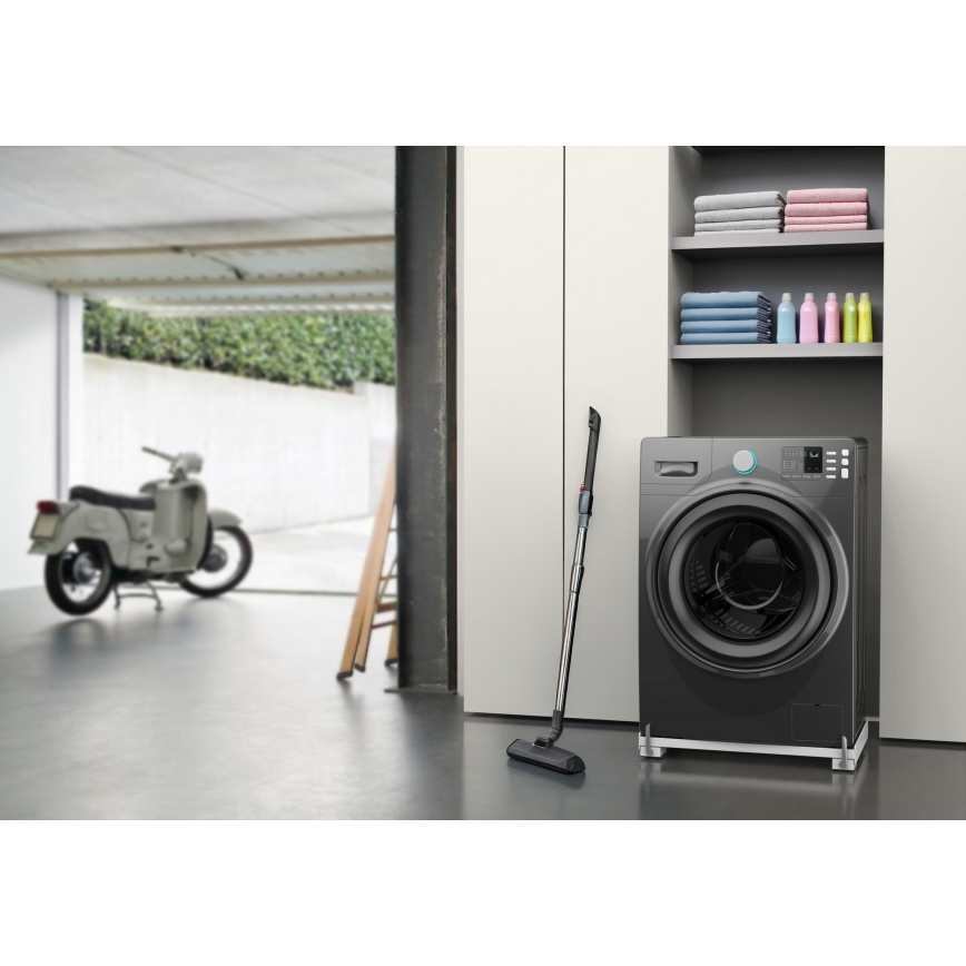 Meliconi 656149 - Противовибрационна подложка за пералня с изтеглящи се колелца, 47 см, бяла