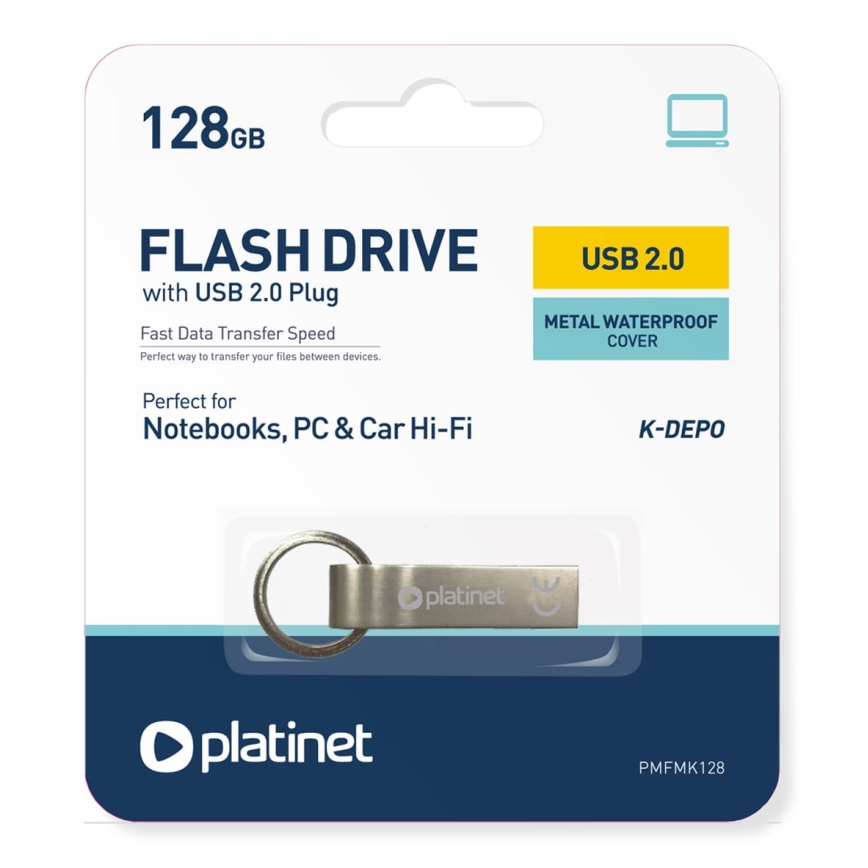 Метален водоустойчив Flash Disk USB 128GB матов хром