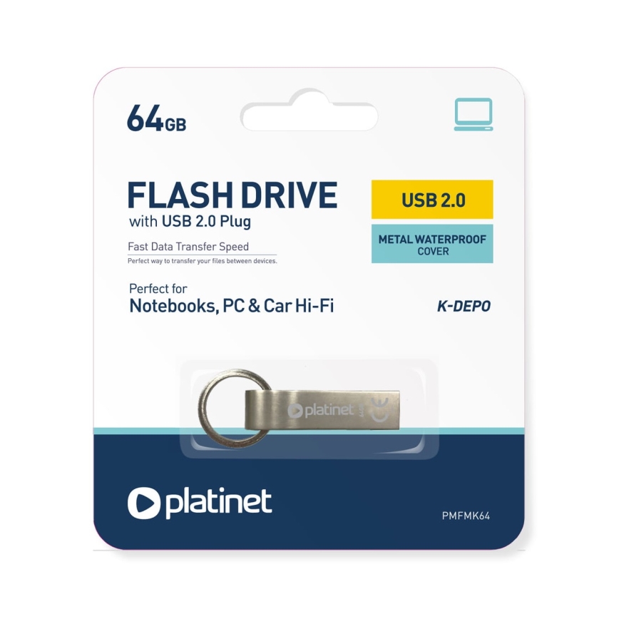 Метален водоустойчив Flash Disk USB 64GB матов хром