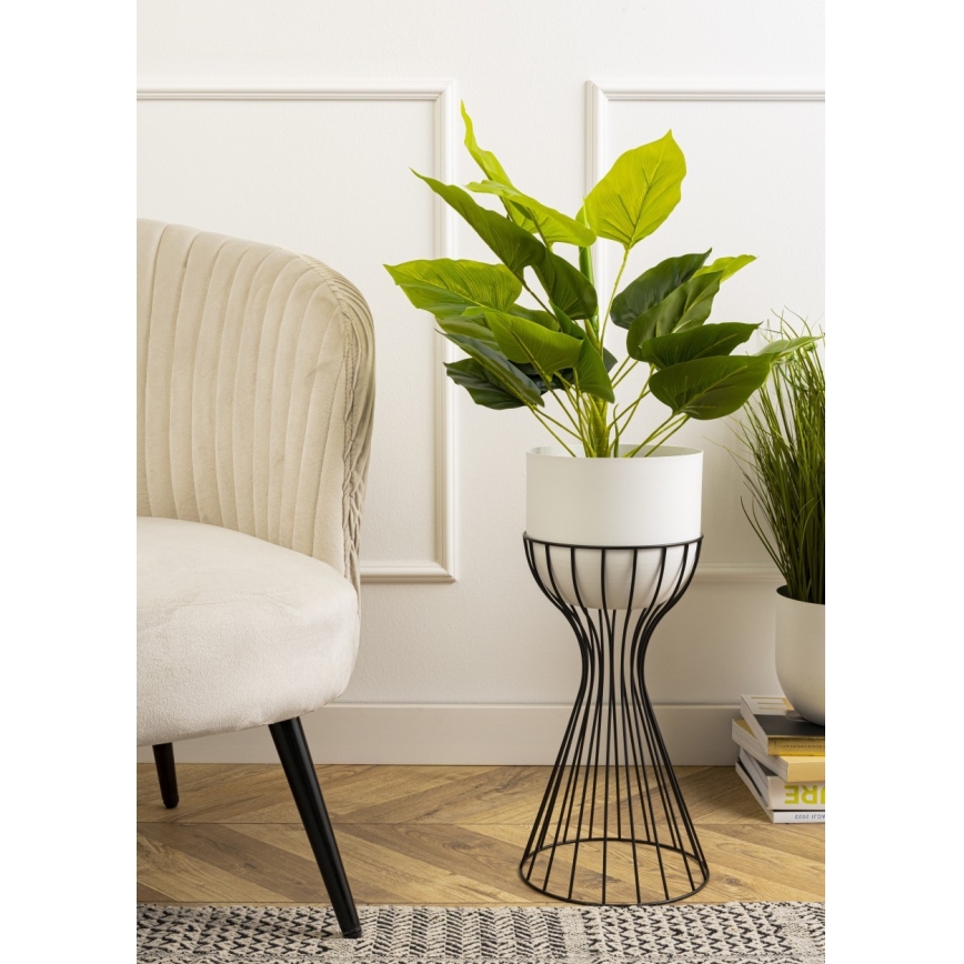 Метална саксия LOFT 46x20 см черен/бял