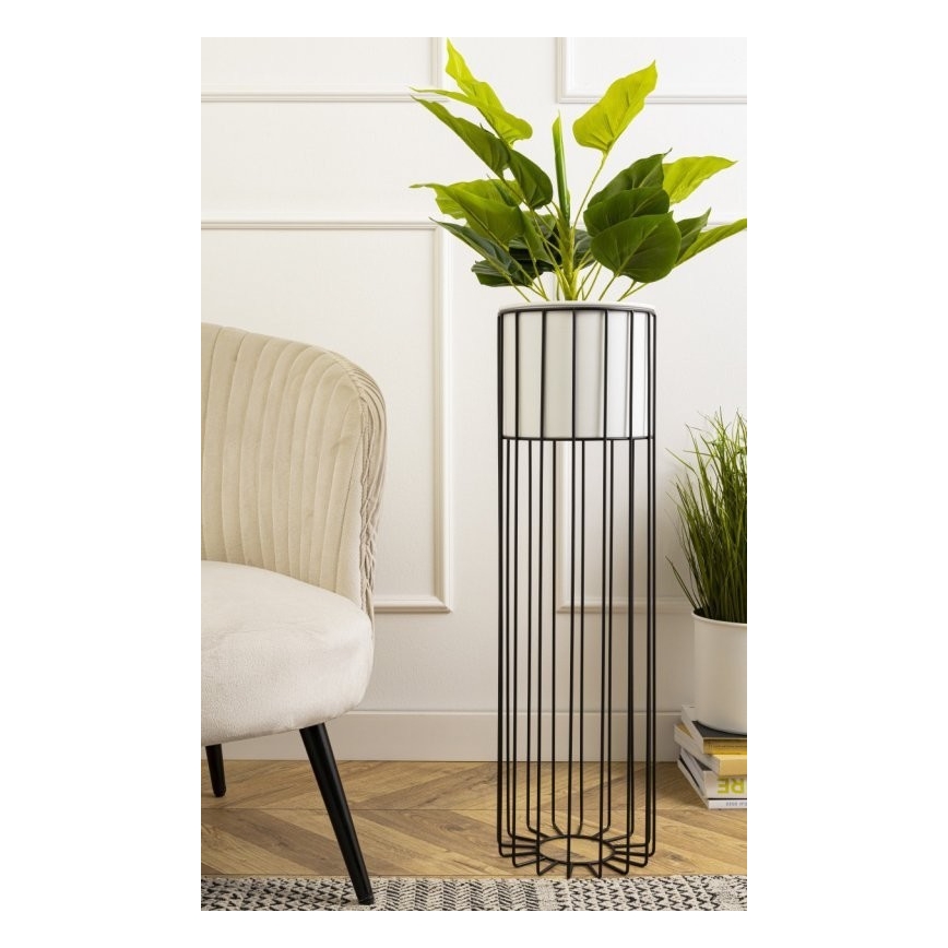 Метална саксия LOFT 70x20 см черен/бял