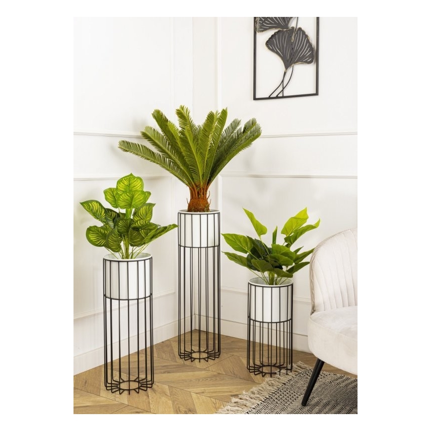 Метална саксия LOFT 70x20 см черен/бял