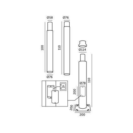 Метална тръба за външно осветление BASE, 3 м, черна